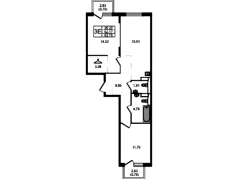 2-комнатная квартира 63.75 м², 4/12 эт., ЖК «Новые Лаврики»